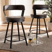 Baxton Studio CA1802-Grey-PS Arcene Rustic and Industrial Grey Fabric Upholstered Counter Stool Set of 2